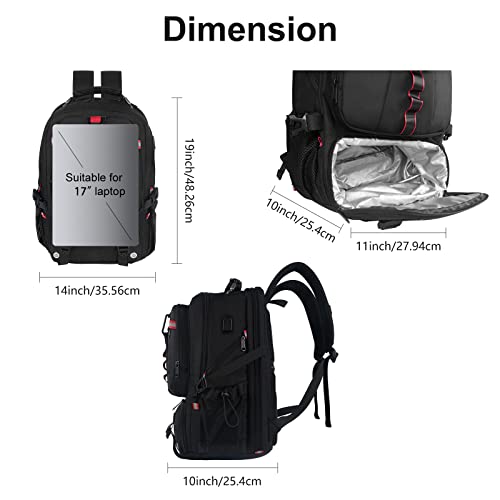 Gym Backpack with Shoe Compartment, Large Travel Backpack for Men Women Airline Approved, 17 Inch Laptop Backpack with USB Charging Port Anti Theft College School Computer Bag Business Work, Black