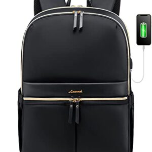 LOVEVOOK Laptop Backpack Women, Stylish Book Bag with USB Charging Port, Travel Notebook Backpack fits 15.6" Computer, for College Work Commute, Black