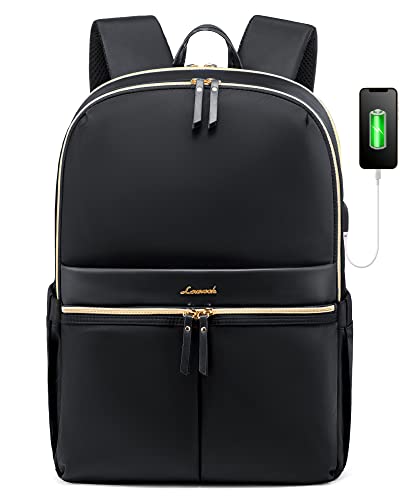 LOVEVOOK Laptop Backpack Women, Stylish Book Bag with USB Charging Port, Travel Notebook Backpack fits 15.6" Computer, for College Work Commute, Black
