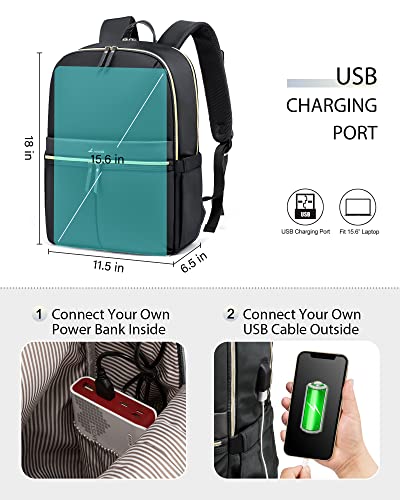 LOVEVOOK Laptop Backpack Women, Stylish Book Bag with USB Charging Port, Travel Notebook Backpack fits 15.6" Computer, for College Work Commute, Black
