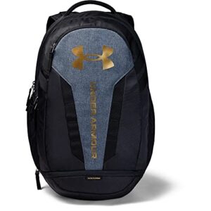 under armour unisex-adult hustle 5.0 backpack , black (004)/metallic gold luster , one size fits all
