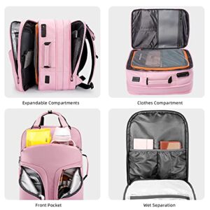 BANGE 35L Pink Travel Backpack for Women, Large Lightweight Airplane Approved Weekender Bag for Women,Daypacks Carry on Backpacks for Nurses Teacher College,TSA Anti Theft Backpack fit 17.3inch Laptop
