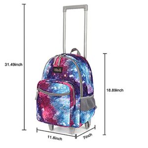 Rolling Backpack 18 inch Double Handle with Lunch Bag Wheeled Kids Backpack, Galaxy