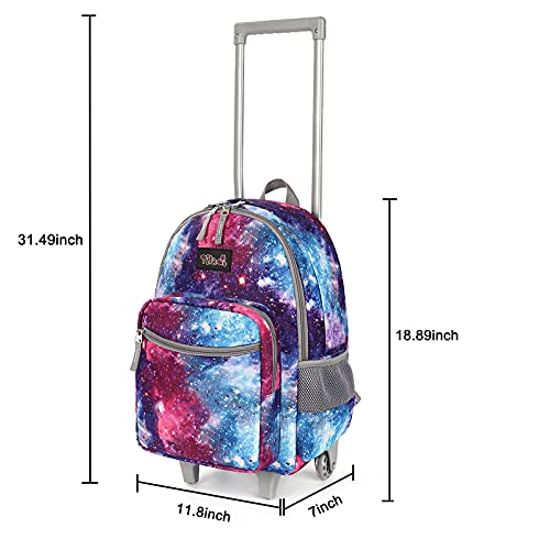 Rolling Backpack 18 inch Double Handle with Lunch Bag Wheeled Kids Backpack, Galaxy