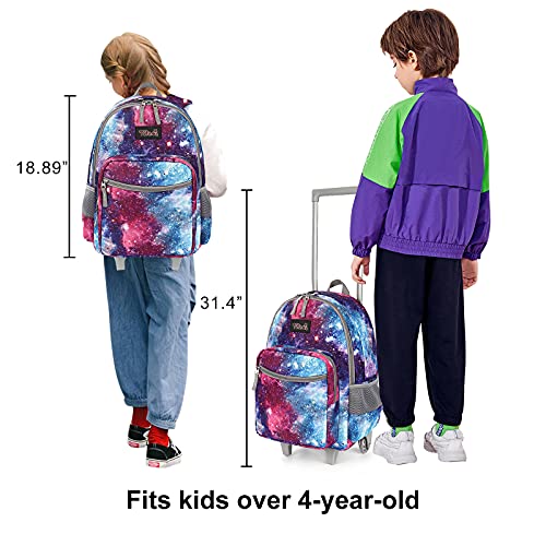 Rolling Backpack 18 inch Double Handle with Lunch Bag Wheeled Kids Backpack, Galaxy