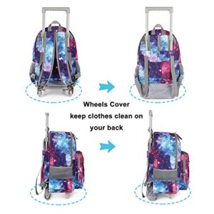 Rolling Backpack 18 inch Double Handle with Lunch Bag Wheeled Kids Backpack, Galaxy