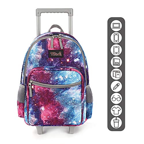 Rolling Backpack 18 inch Double Handle with Lunch Bag Wheeled Kids Backpack, Galaxy