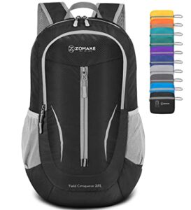 zomake ultra lightweight packable backpack 25l – foldable hiking backpacks water resistant small folding daypack for travel(black)