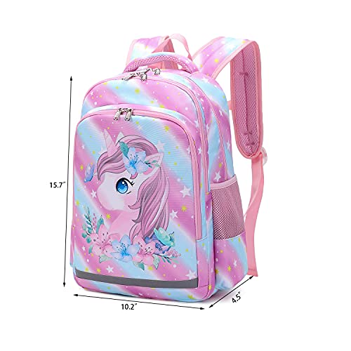 Kids Backpack For Girls Unicorn School Backpack Cute Toddler Book Bag Set With Lunch Box, Pink