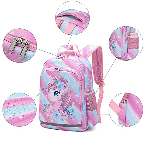 Kids Backpack For Girls Unicorn School Backpack Cute Toddler Book Bag Set With Lunch Box, Pink