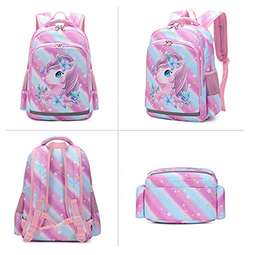 Kids Backpack For Girls Unicorn School Backpack Cute Toddler Book Bag Set With Lunch Box, Pink