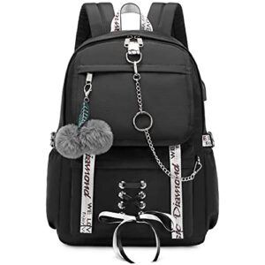 Spotted Tiger School Backpack for Girls Bookbag School Bag Aesthetic Backpack for Teen Girls Women (Black)