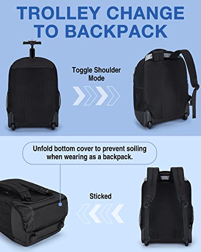 BAGSMART Rolling Backpack for Business, 17 Inch Laptop Backpack for Men Women Girl, Water Resistant Wheeled Travel Backpack for Luggage, College Student Computer Bookbag for School Work, Black