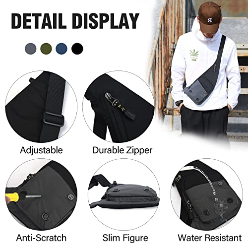 Peicees Sling Bag for Men Women Shoulder Bag Sling Backpack Durable Chest Bag for Running Camping Exercise Outdoor (S_Black)