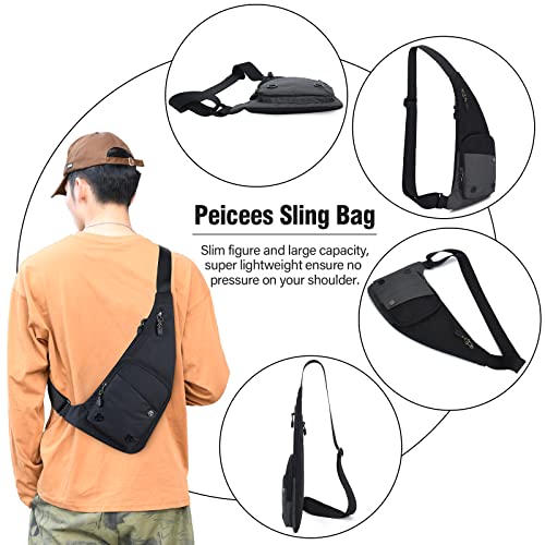 Peicees Sling Bag for Men Women Shoulder Bag Sling Backpack Durable Chest Bag for Running Camping Exercise Outdoor (S_Black)