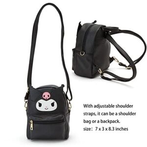 Cartoon Anime Mini Cute PU Backpack Shoulder Bag Backpack Handbag for Kids Girls Cosplay (BLACK)