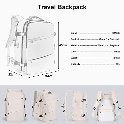 HOMIEE Travel Backpack Flight Approved 40L Carry on Bags for Airplane, 15.6 Inch College School Laptop Backpack Waterproof Gym Bag Casual Daypack Weekender Overnight Duffel Bag Outdoor Sports Rucksack