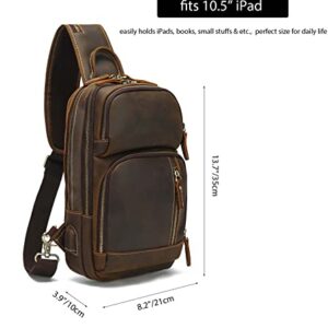 Lannsyne Small Vintage Leather Sling Bag For Men Crossbody Chest Daypack fits 10.5" iPad