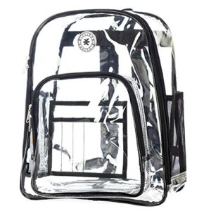 k-cliffs heavy duty clear backpack quality see through student bookbag durable pvc travel transparent workbag stadium security bag | black
