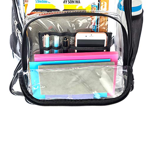 K-Cliffs Heavy Duty Clear Backpack Quality See Through Student Bookbag Durable PVC Travel Transparent Workbag Stadium Security Bag | Black