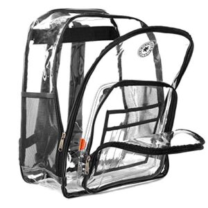 K-Cliffs Heavy Duty Clear Backpack Quality See Through Student Bookbag Durable PVC Travel Transparent Workbag Stadium Security Bag | Black