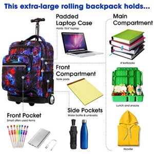 J World New York Sundance Rolling Backpack Roller Bookbag, Galaxy, 20 X 13 X 9 (H X W X D)