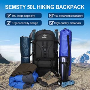 SEMSTY Hiking Backpack, 40L+10L Expandable Travel Backpack Flight Approved, Camping, Travel Backpack For Men and Women