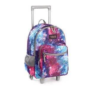 rolling backpack 18 inch double handle wheeled laptop boys girls travel school children luggage toddler trip, galaxy