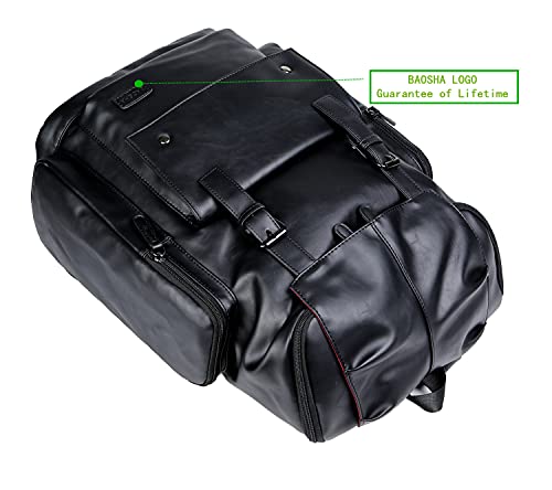 Baosha BP-16 PU Leather Casual Backpack College Backpack Daypack Black