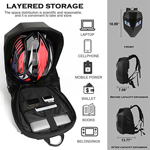 Ruconla LED Backpack, Laptop Bag Motorcycle Riding Backpack Hard Shell Travel Bag LED Motorbike Luggage Bags, High-Capacity Helmet Waterproof Backpack Laptop Bag With Programmable Screen