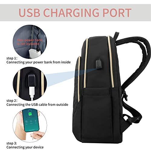 EMPSIGN 15.6 Inch Laptop Backpack Laptop Bag for Women Men, Business Work School Travel Backpack with USB Charging Port, Waterproof Backpack Purse for Women College Computer Book Bag, Black