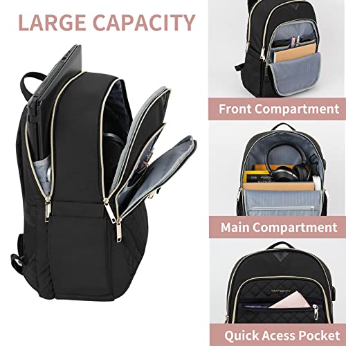 EMPSIGN 15.6 Inch Laptop Backpack Laptop Bag for Women Men, Business Work School Travel Backpack with USB Charging Port, Waterproof Backpack Purse for Women College Computer Book Bag, Black