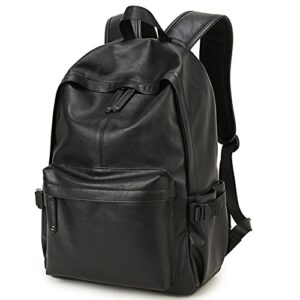 baosha bp-08 unisex pu leather computer laptop bag 15.6 inch college school backpack shoulder bags travel hiking rucksack casual daypack black