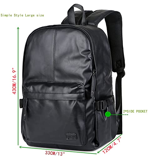 Baosha BP-08 Unisex PU Leather Computer Laptop Bag 15.6 inch College School Backpack Shoulder Bags Travel Hiking Rucksack Casual Daypack Black