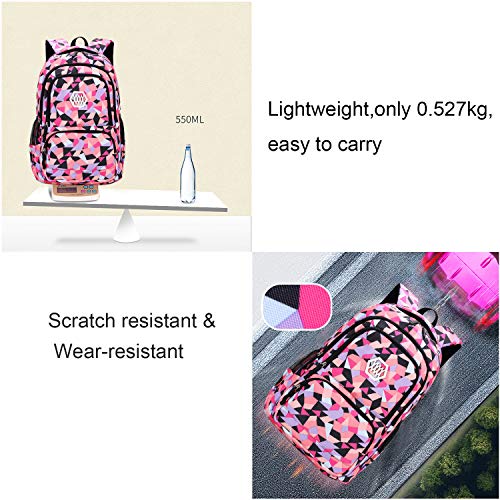 JiaYou Girl Geometric Printed Primary Junior High University School Bag Bookbag Backpack(2# Black,35 L)