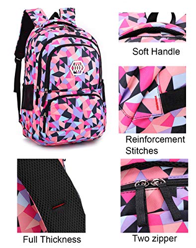 JiaYou Girl Geometric Printed Primary Junior High University School Bag Bookbag Backpack(2# Black,35 L)