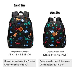 JinBeryl Toddler Backpack for Boys, 12 Inch Kids Dinosaur Backpack for Preschool or Kindergarten, Black