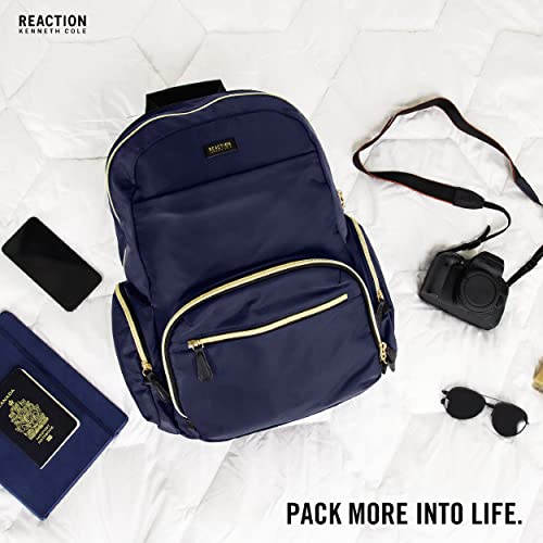 Kenneth Cole REACTION Women's Sophie Backpack Silky Nylon 15" Laptop & Tablet RFID Bookbag for School, Work, & Travel, Navy, One Size