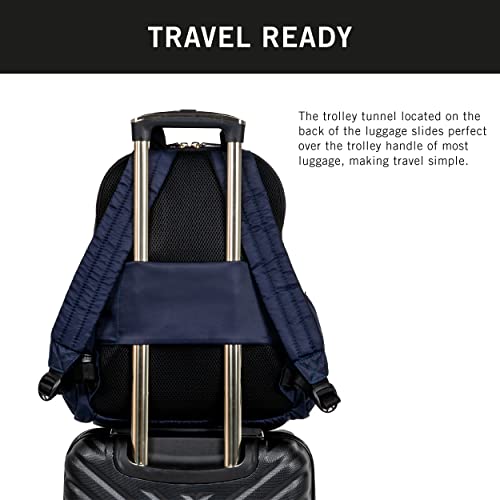 Kenneth Cole REACTION Women's Sophie Backpack Silky Nylon 15" Laptop & Tablet RFID Bookbag for School, Work, & Travel, Navy, One Size