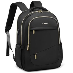 LOVEVOOK Laptop Backpack for Women, Black Business Travel Backpacks with USB Port, Water Resistant Work Teacher Computer Bag, Stylish College School Bookbag, Fits 15.6" Laptop