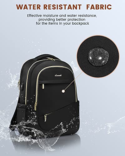 LOVEVOOK Laptop Backpack for Women, Black Business Travel Backpacks with USB Port, Water Resistant Work Teacher Computer Bag, Stylish College School Bookbag, Fits 15.6" Laptop