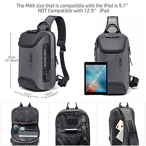iubest Sling Bag for Men, Shoulder Bag Anti Theft Crossbody Backpack with USB Charging Port, Water Proof Casual Sling Backpack with TSA Lock for Hiking, Outdoor (Grey )