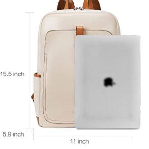 BOSTANTEN Leather Laptop Backpack for Women,15.6 inch Computer Backpack Purse College Daypack Work Travel Bag Beige-White