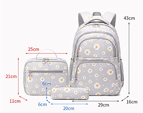 3Pcs Daisy Prints Backpack Sets Kids Bookbag Primary School Daypack Elementary Students Knapsack for Teens Girls