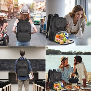 Lunch Backpack for Women, Insulated Cooler Work Laptop Backpacks with USB Charging Port, Waterproof Travel Computer Bag School Lunchbox Daypack College Bookbag Gift for Men Fits 15.6 Inch Notebook