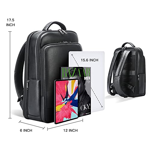 BOPAI Genuine Leather Backpack for Men Multi-Function Backpack 15.6 inch Business Laptop Backpack Travel Smart Rucksack with USB Charging Anti Theft Backpack Office Black