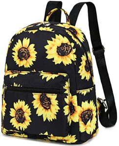 ledaou mini backpack girls cute small backpack purse for women teens kids school travel shoulder purse bag (black sunflower)
