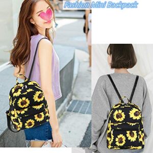 LEDAOU Mini Backpack Girls Cute Small Backpack Purse for Women Teens Kids School Travel Shoulder Purse Bag (Black Sunflower)