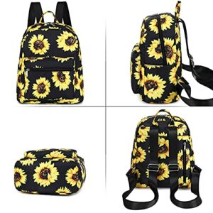 LEDAOU Mini Backpack Girls Cute Small Backpack Purse for Women Teens Kids School Travel Shoulder Purse Bag (Black Sunflower)