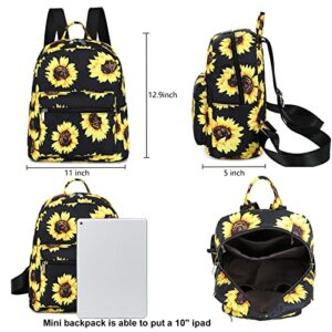 LEDAOU Mini Backpack Girls Cute Small Backpack Purse for Women Teens Kids School Travel Shoulder Purse Bag (Black Sunflower)
